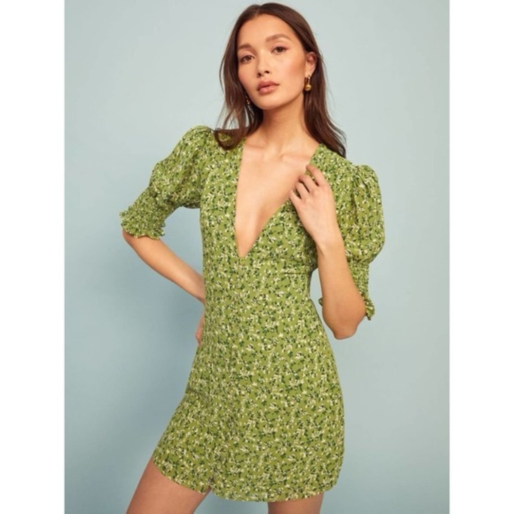 NWT Reformation Alison mini dress in Samantha green floral sz8